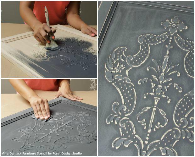 how to stencil a carved wood look on cabinets with wood icing