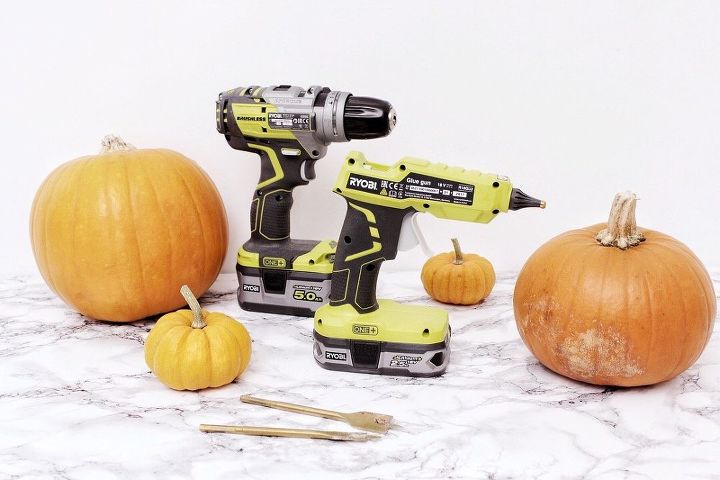 pumpkin carving with a drill and glue gun