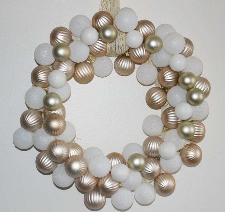 make a dollar tree rose gold white ornament wreath for under 10