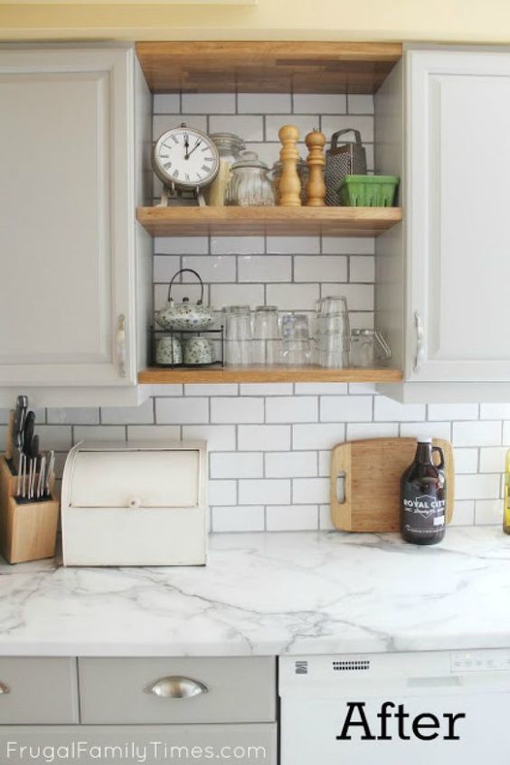 how to add modern open shelves kitchen update for way less cash