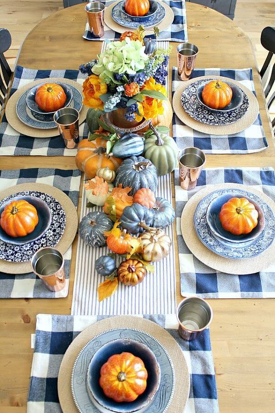 mesa de outono em cobre e marinho