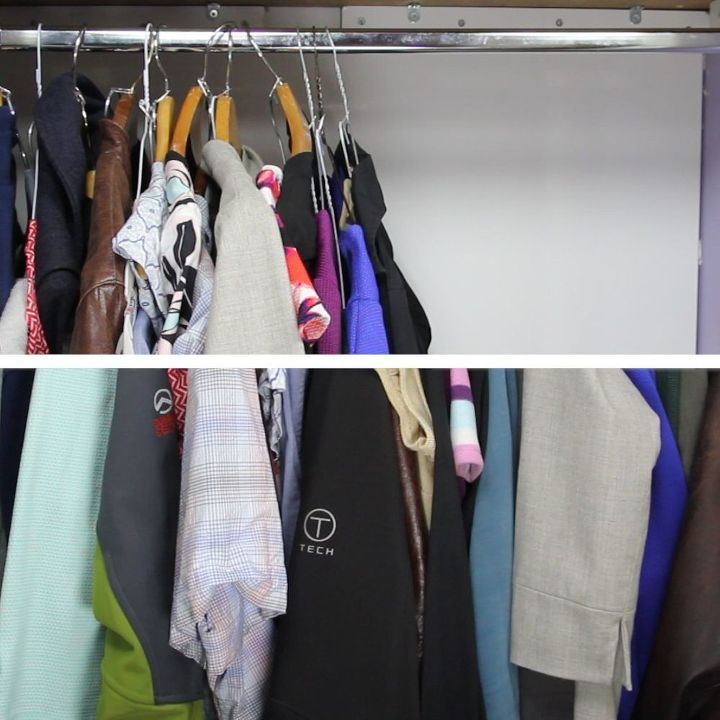 s 30 genius ways to make the most of your closet space, Double up hangers with soda can tabs