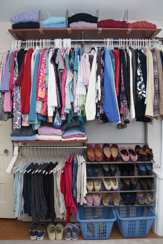 s 30 genius ways to make the most of your closet space, Keep the floor clear with a handy basket