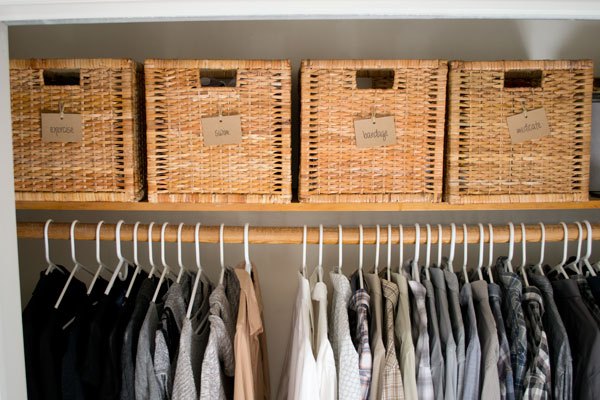 s 30 genius ways to make the most of your closet space, Streamline your storage with pretty baskets