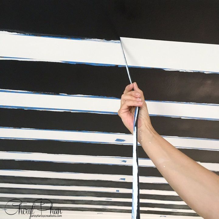 how to paint a black and white striped ceiling