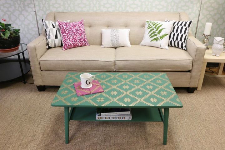 revamp old furniture with paint and a tile stencil