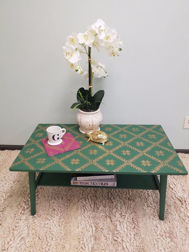 revamp old furniture with paint and a tile stencil