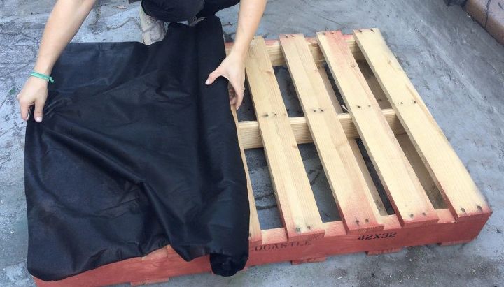 s 3 fantastic step by step ideas what to do with pallets, Step 1 Measure fabric to cover back side