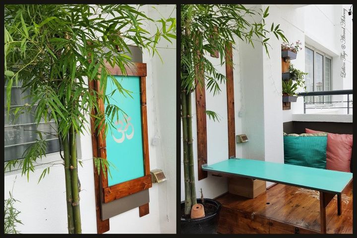 my bohemian balcony makeover built a mini deck stained stenciled, Fold up table