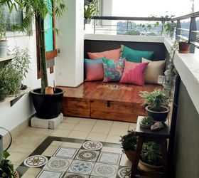 My Bohemian Balcony Makeover: Built a Mini Deck, Stained & Stenciled..