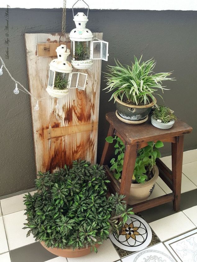 my bohemian balcony makeover built a mini deck stained stenciled, My favourite corner