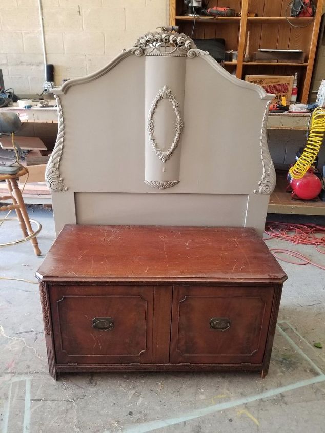 1800 s twin headboard vintage record cabinet repurposed into a bench