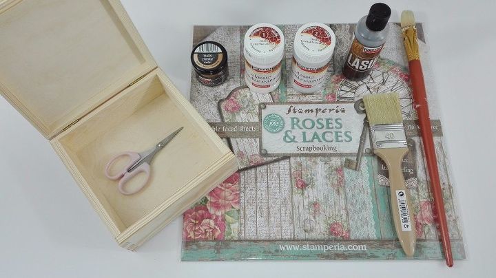 how to decor and diy wooden box with scrapbooking paper, Preparation of materials