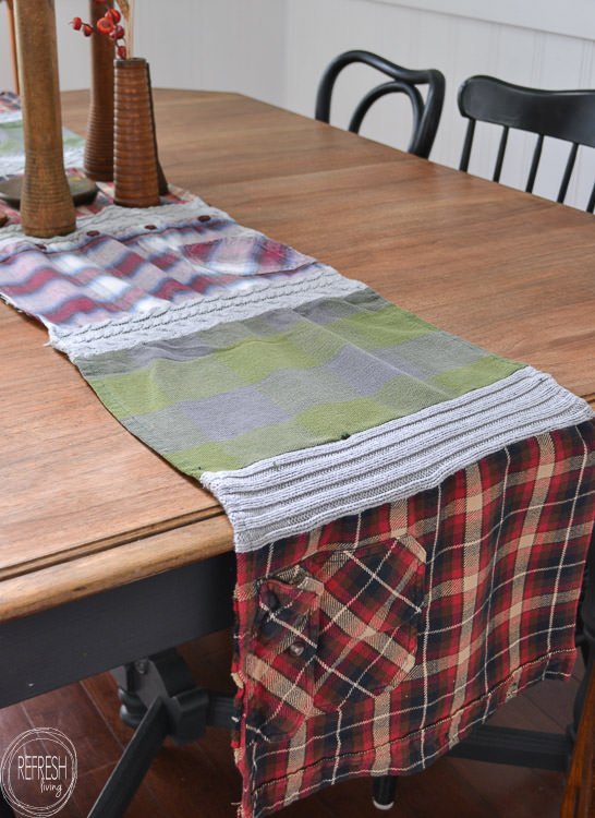 reuse old clothes to make a flannel table runner for fall