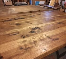 an extremely large dining table, Hickory top foreground and plywood sub base