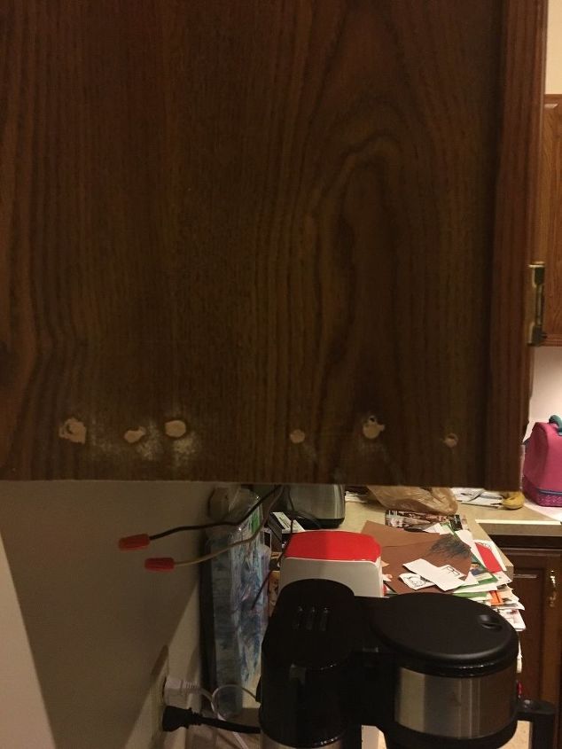 covering screw holes in visible side of laminate cabinet