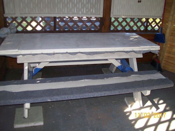 plant table from old picnic table