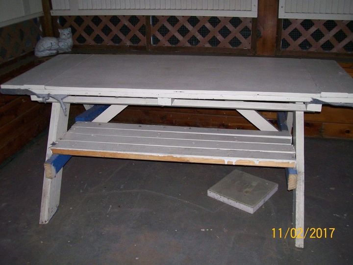 plant table from old picnic table