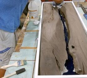 walnut river rock table glow in the dark epoxy resin, Epoxy Resin 1st and 2nd layer
