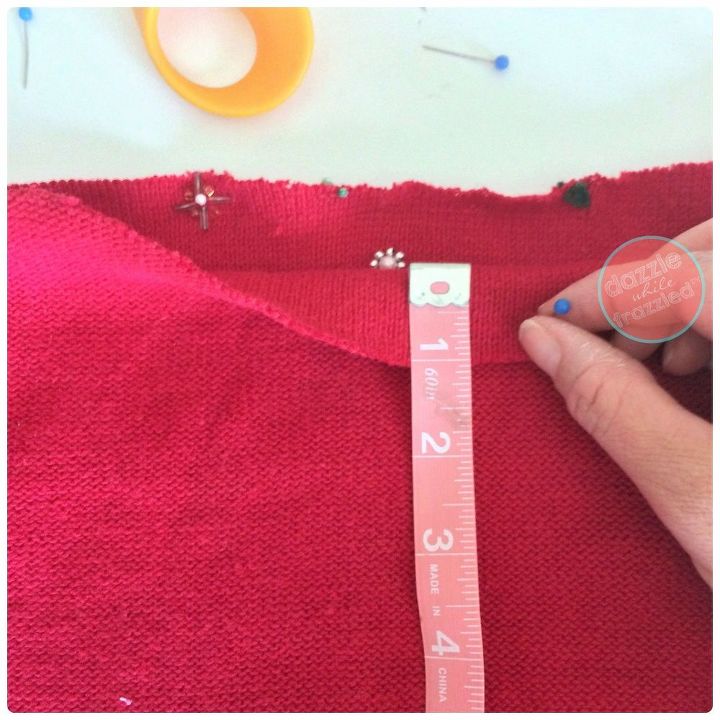from ugly christmas sweater to ugly skirt, Create waistband for ugly Christmas sweater