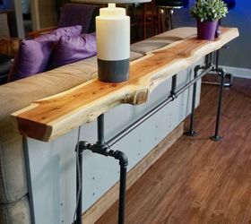 live edge wood sofa table with metal pipe legs