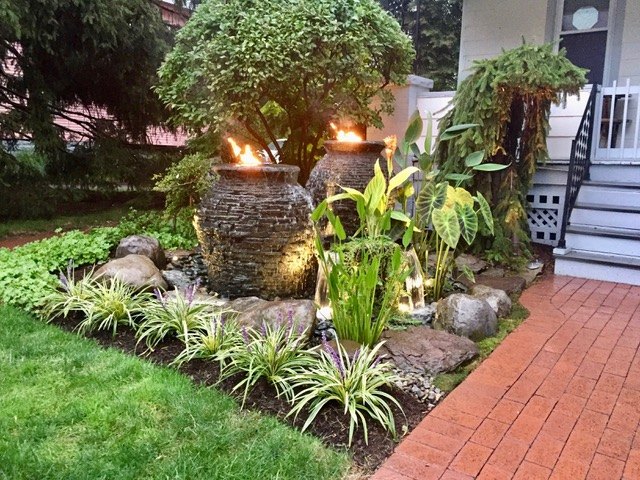 water feature fire installation ideas rochester ny acorn ponds, Bubbling urns water feature installed