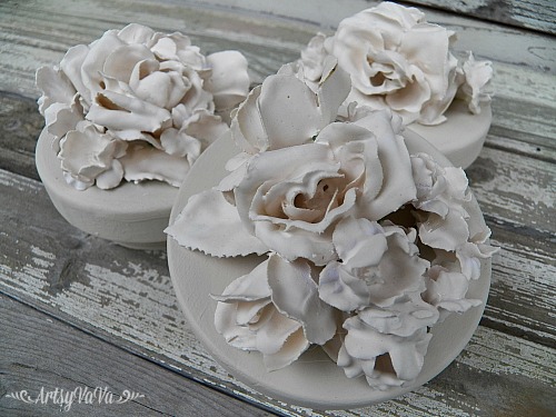 30 mesmerizing ways to decorate with artificial flowers, Plaster Faux Flowers For These Sweet Jar Lids