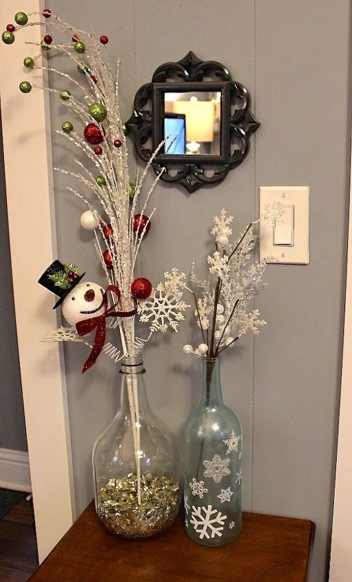 diy holiday snowman wine bottle decorations