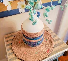 upcycle an old wine jug using ombre jute and paint