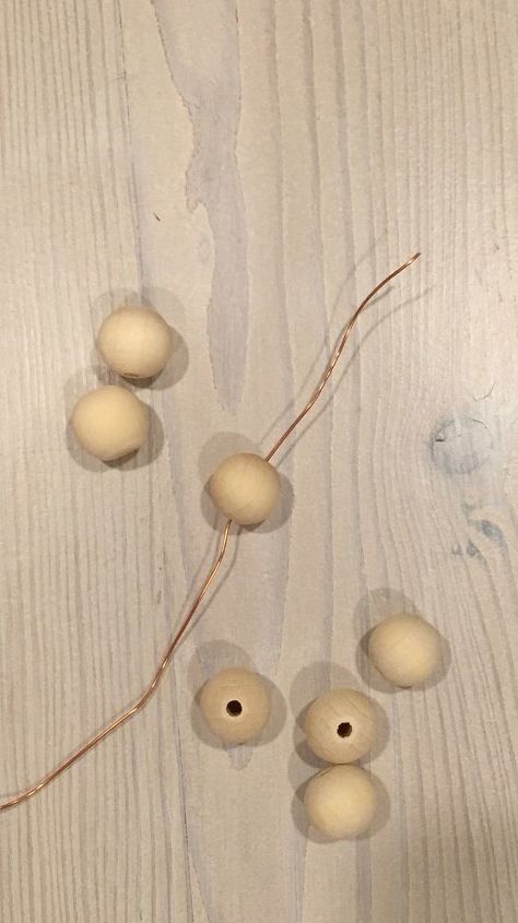 birch bead christmas ornaments, Thread the beads onto the wire