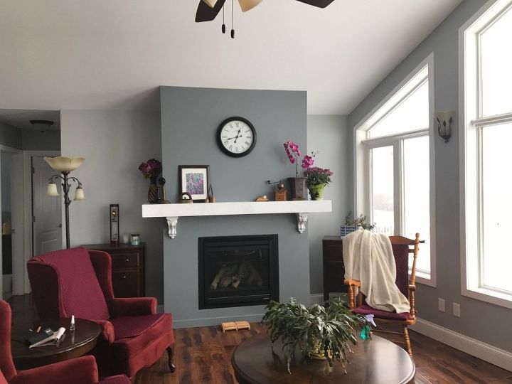 fireplace with faux marble mantel and livingroom redo with paint