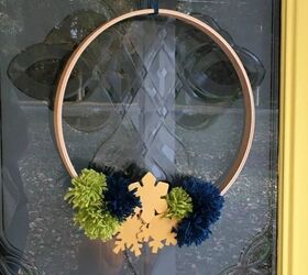 winter snowflake embroidery hoop wreath with pom poms