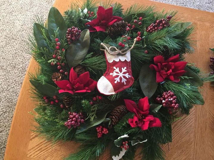 basic evergreen wreath turned into fab front door christmas wreath