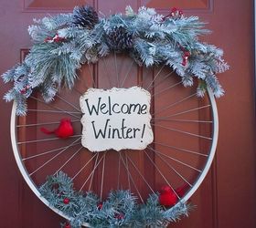 s make your home a winter wonderland with these stunning ideas, Welcoming Bicycle Rim Winter Wreath
