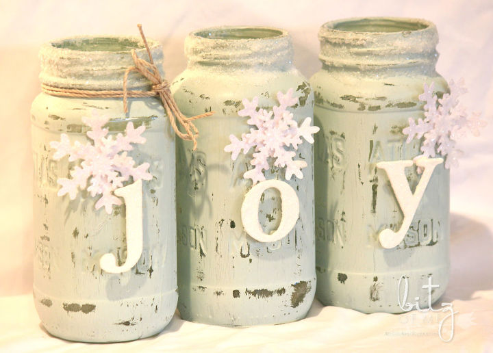 s make your home a winter wonderland with these stunning ideas, Painted Snowy Mason Jars