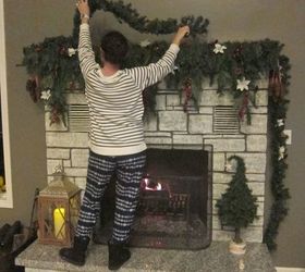 how to decorate a narrow stone mantel for christmas in 5 minutes