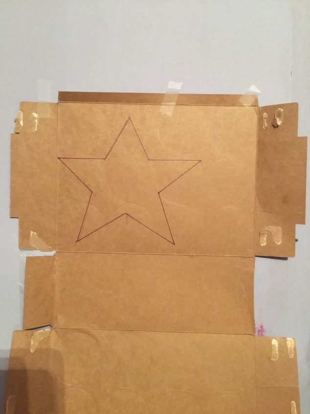 owl and stars made from cardboard, Tapped cardboard to wall