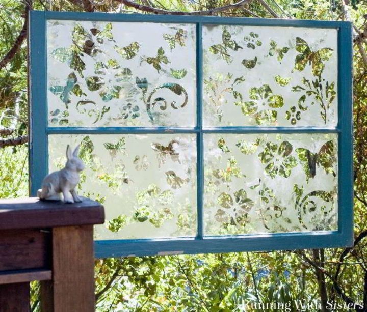 30 wonderful ways you can upcycle old windows, Etch it and hang it in your garden