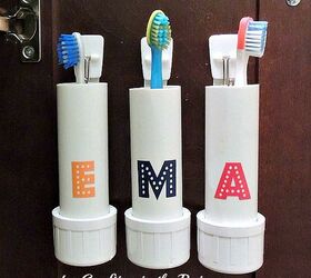 s keep you clutter off the countertops with these clever ideas, Place toothbrushes in PVC pipe holders