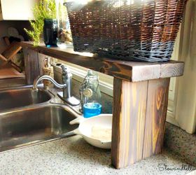 s keep you clutter off the countertops with these clever ideas, Add an over the sink shelf from pallet wood