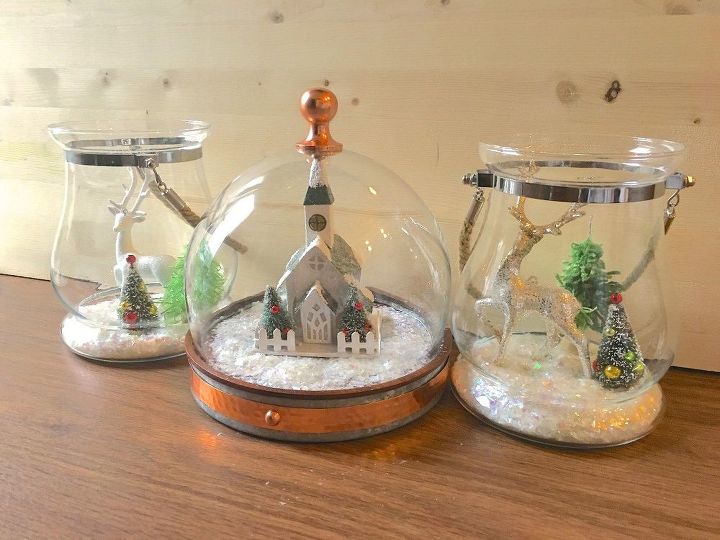 terrarios navideos y globos de nieve hechos con huracanes y clavos de cristal, Terrarios navide os DIY y globos de nieve