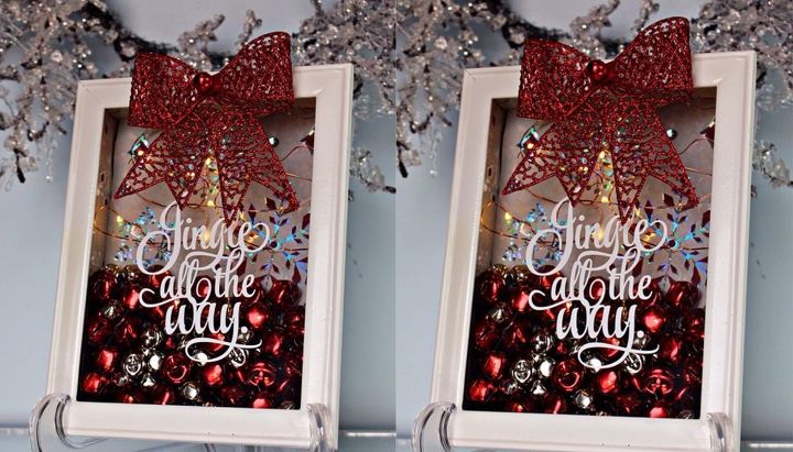 jingle bell shadow box using a picture frame and wall art, Jingle Bell Shadow Box