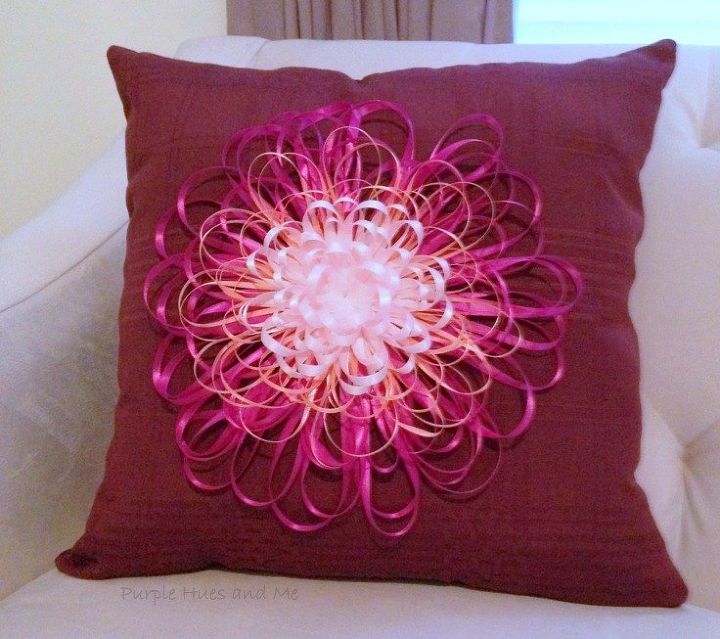 s 15 cute pillows you can make for your sister, Form Ribbon Into A Vibrant Flower