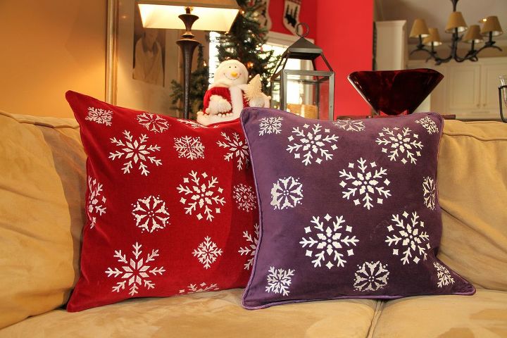 s 15 cute pillows you can make for your sister, Stencil Them With Snowflakes For The Holidays