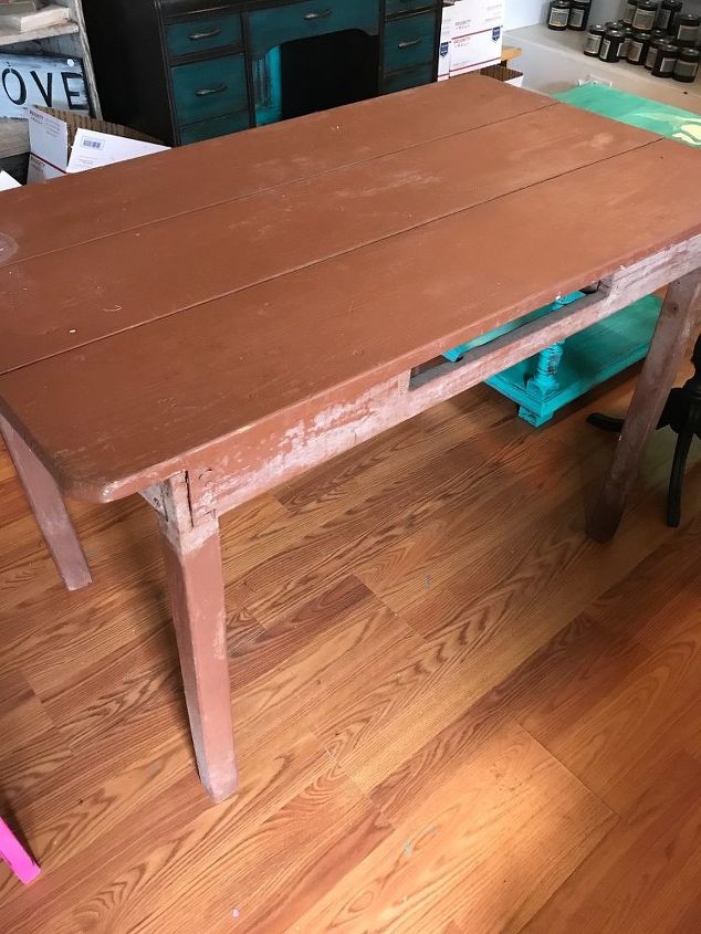 old table gets a weathered paint style flip