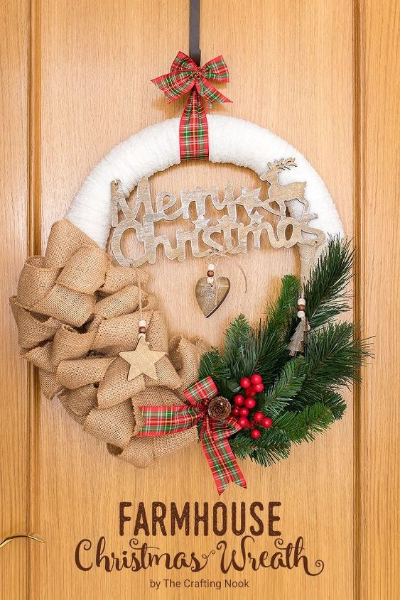 s 25 christmas wreath ideas you don t want to miss this year, Farmhouse Style Front Door Wreath