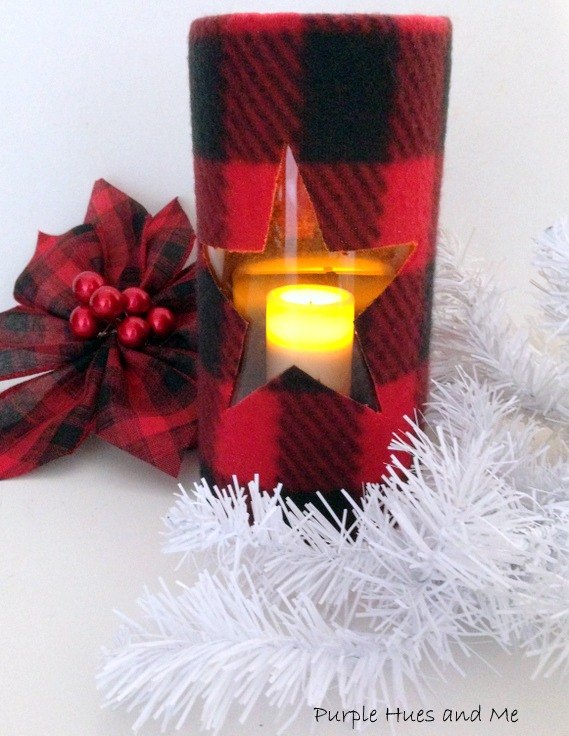 make a trendy plaid candle holder using items from the dollar store