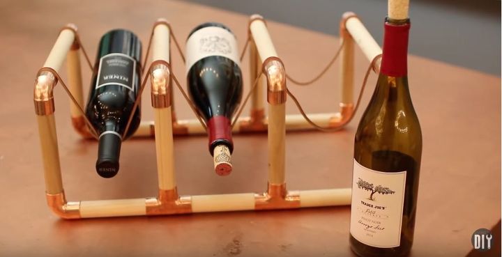 s cuddling up at home with a bottle of wine then try these projects, Make an Industrial Tabletop Wine Rack