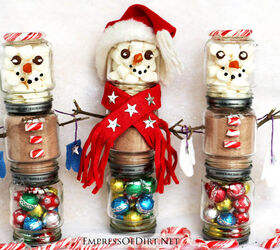 s 30 different ways to diy an adorable snowman this winter, Stack jars for a hot chocolate snowman gift