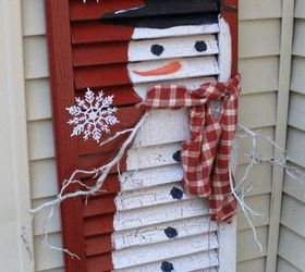s 30 different ways to diy an adorable snowman this winter, Paint an old shutter and add a scarf